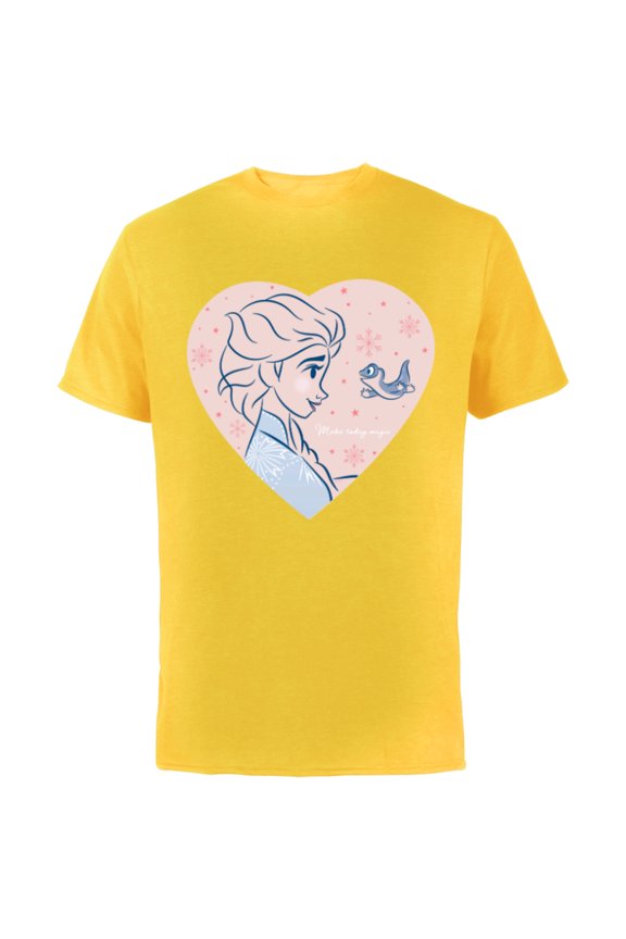 Frozen 2 Elsa and Bruni Make Today Magic Heart - Short Sleeve Cotton T-Shirt for Adults - Customized-Yellow