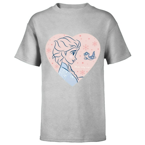 Disney Frozen 2 Elsa and Bruni Make Today Magic Heart - Short Sleeve T-Shirt for Kids - Customized-Athletic Heather