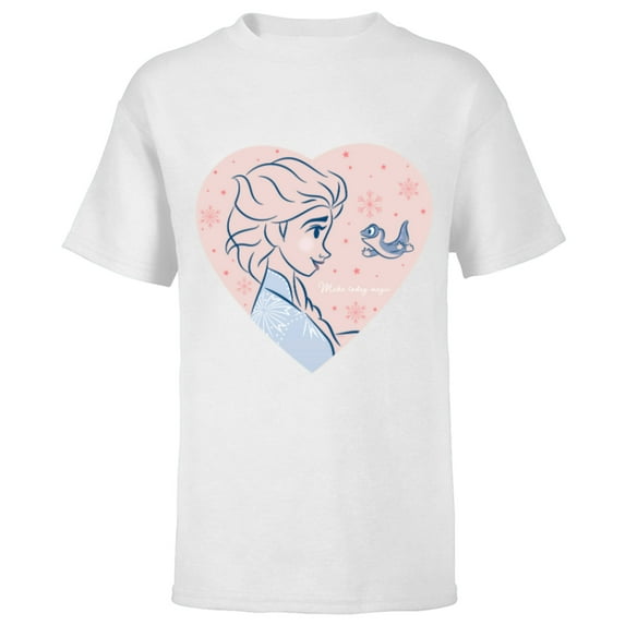 Disney Frozen 2 Elsa and Bruni Make Today Magic Heart - Short Sleeve T-Shirt for Kids - Customized-White