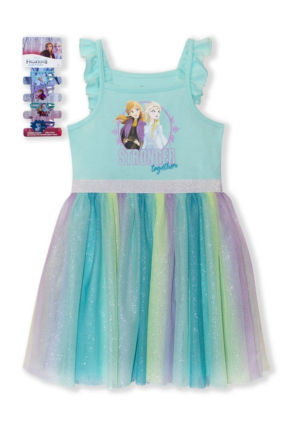 Disney Frozen 2 Girls 4-6X "Stronger Together" Tutu Dress With Matching Hair Ties