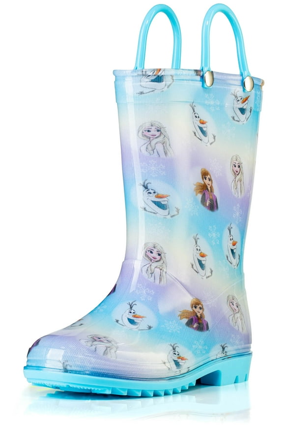 Frozen 2 Girls Anna, Elsa and Olaf Pink PVC Waterproof Licensed Rain Boots Easy-On Handles - Size 5 Toddler