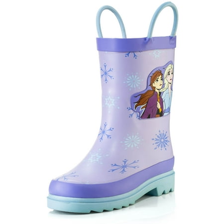 Disney Frozen 2 Girls Anna and Elsa Purple Rubber Easy On Rain Boots Size 13 Little Kid