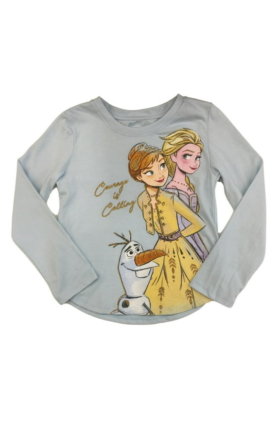 Frozen 2 Girls Elsa Anna & Olaf Courage Is Calling Blue Shirt 5