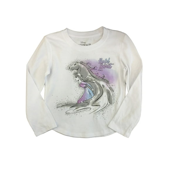 Disney Frozen 2 Girls Elsa Nokk Horse Bold Spirit White Long Sleeve Shirt 6