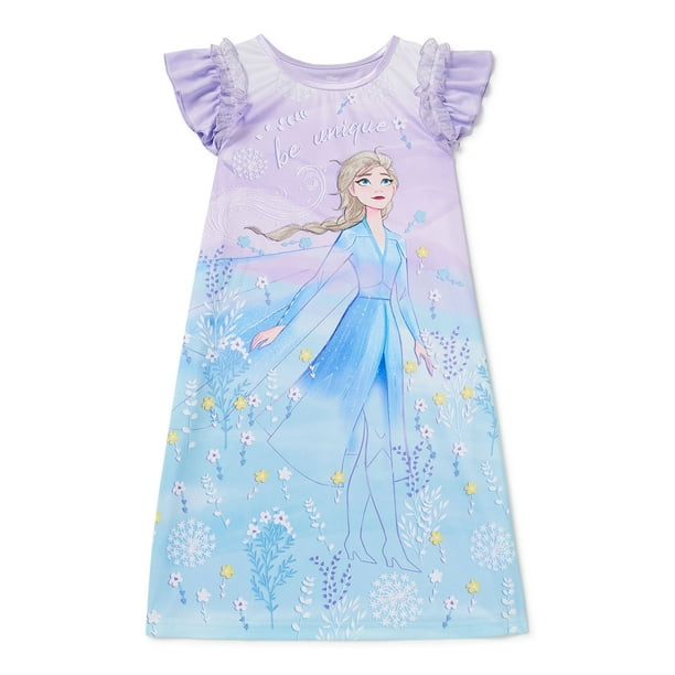 Disney Frozen 2 Girls Elsa Ruffle Short Sleeve Pajama Nightgown, Sizes