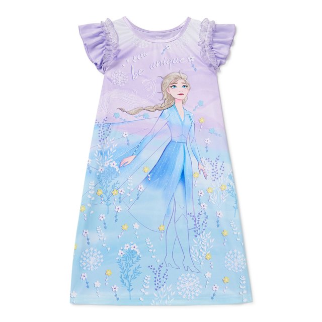 Disney Frozen 2 Girls Elsa Ruffle Short Sleeve Pajama Nightgown, Sizes