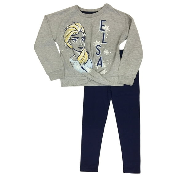 Disney Frozen 2 Girls Gray & Navy Elsa Long Sleeve Shirt &  Legging Set 6