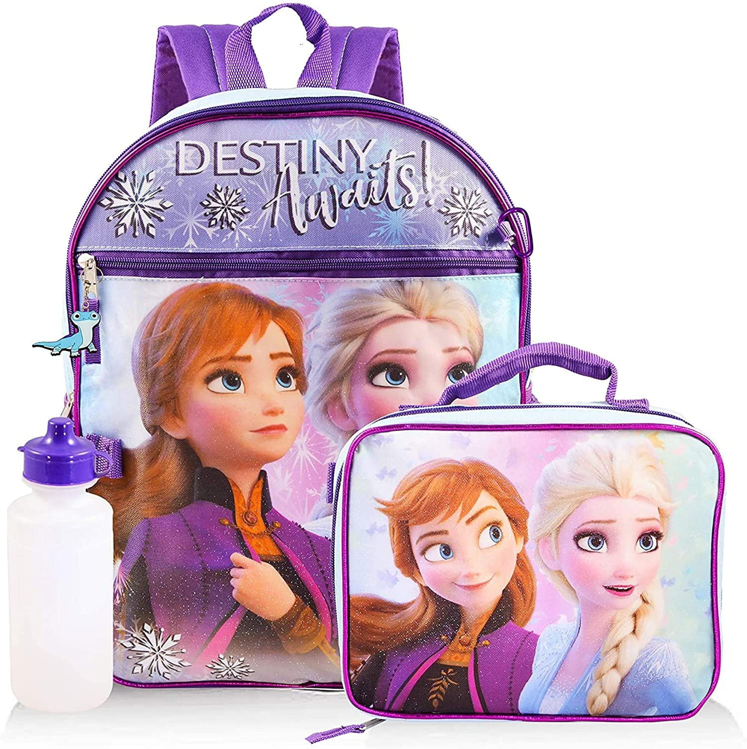 Disney Frozen 2 Girls Purple Child Backpack with Lunch Bag 5 Piece Set