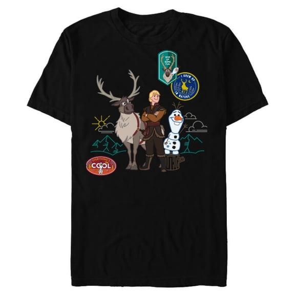 Disney Frozen 2 Olaf, Sven, and Kristoff Patches T-Shirt- Short Sleeve Blended T-Shirt for Adults - Customized-Black