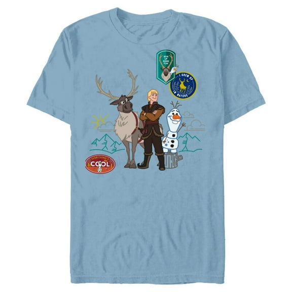 Disney Frozen 2 Olaf, Sven, and Kristoff Patches T-Shirt- Short Sleeve Blended T-Shirt for Adults - Customized-Ocean Blue