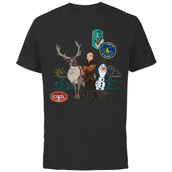 Disney Frozen 2 Olaf, Sven, and Kristoff Patches T-Shirt - Short Sleeve Cotton T-Shirt for Adults - Customized-Black