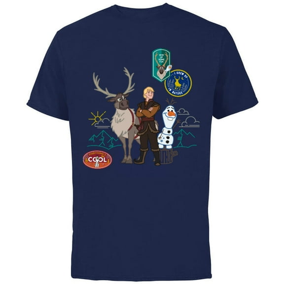 Disney Frozen 2 Olaf, Sven, and Kristoff Patches T-Shirt - Short Sleeve Cotton T-Shirt for Adults - Customized-Navy