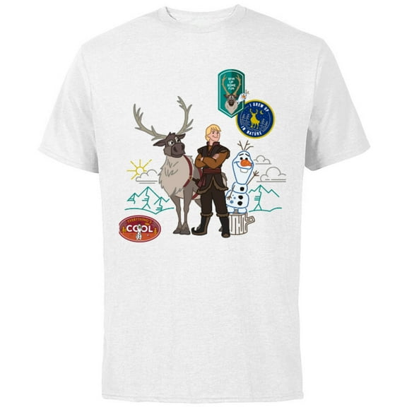 Disney Frozen 2 Olaf, Sven, and Kristoff Patches T-Shirt - Short Sleeve Cotton T-Shirt for Adults - Customized-White