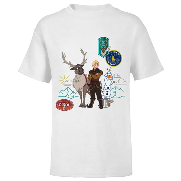 Disney Frozen 2 Olaf, Sven, and Kristoff Patches T-Shirt - Short Sleeve T-Shirt for Kids - Customized-White