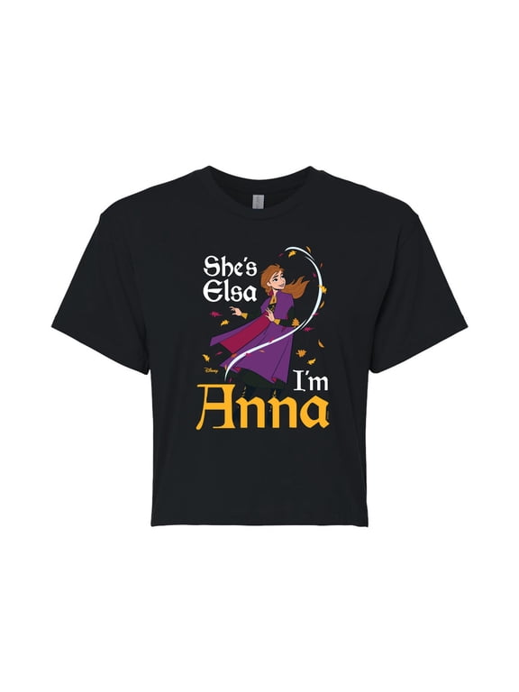 Disney Frozen 2 - She's Elsa, I'm Anna - Juniors Cropped Cotton Blend T-Shirt