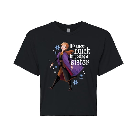 Disney Frozen 2 - Snow Much Fun Being A Sister Anna Christmas - Juniors Cropped Cotton Blend T-Shirt