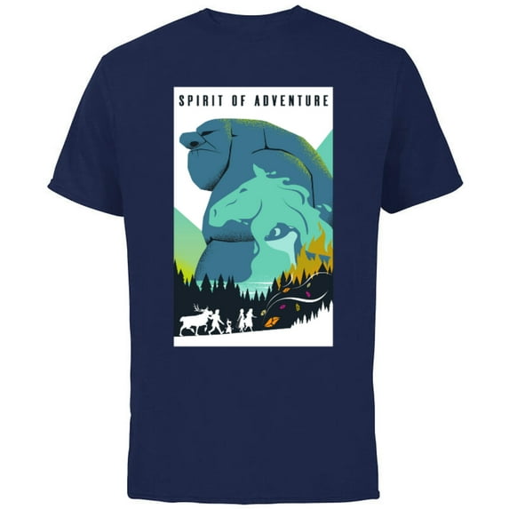 Disney Frozen 2 Spirit of Adventure Poster T-Shirt - Short Sleeve Cotton T-Shirt for Adults - Customized-Navy