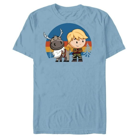 Disney Frozen 2 Sven and Kristoff Chibi T-Shirt- Short Sleeve Blended T-Shirt for Adults - Customized-Ocean Blue