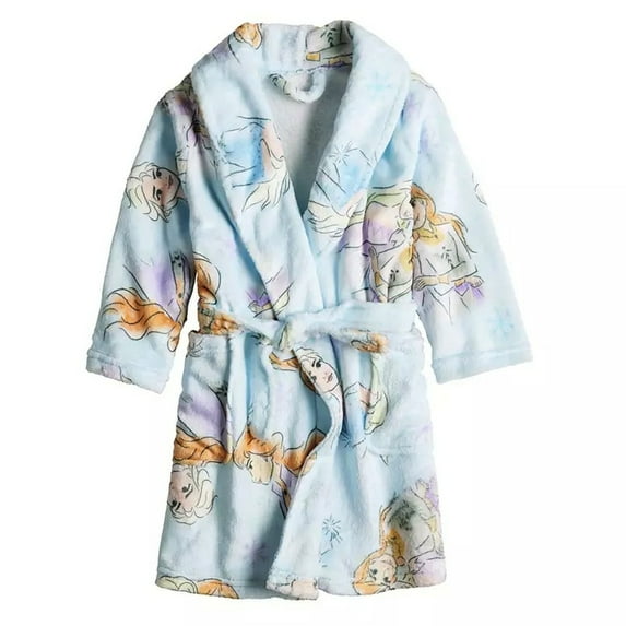 Disney Frozen 2 Toddler Girl's Anna and Elsa Light Blue Bathrobe, Robe (Size 4T)