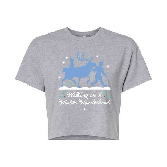 Disney Frozen 2 - Walking In A Winter Wonderland Christmas - Juniors Cropped Cotton Blend T-Shirt