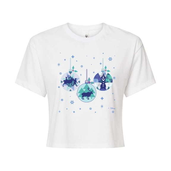 Disney Frozen 2 - Winter Wonderland Ornaments Christmas - Juniors Cropped Cotton Blend T-Shirt