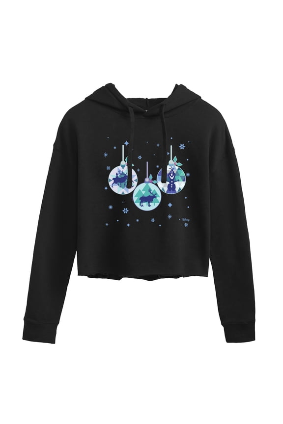 Disney Frozen 2 - Winter Wonderland Ornaments Christmas - Juniors Cropped Pullover Hoodie