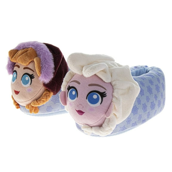 Disney Frozen 3D Slippers Anna and Elsa Warm Fluffy House Slippers for Girls (Toddler Little Kids), Light Blue, Size: 11 12