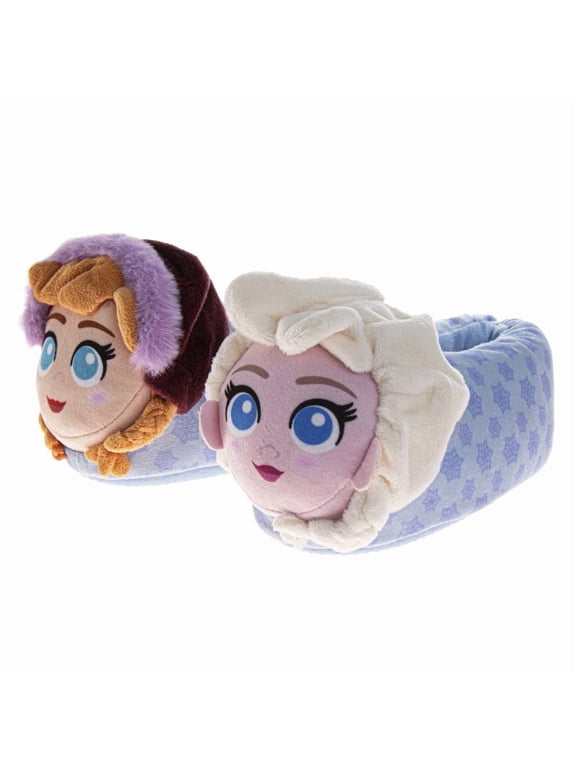 Frozen 3D Slippers Anna and Elsa Warm Fluffy House Slippers for Girls (Toddler Little Kids), Light Blue, Size: 11 12