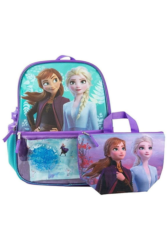 Frozen Anna & Elsa 16" Backpack and Lunchbox Tote 5 Piece Set, School Bag