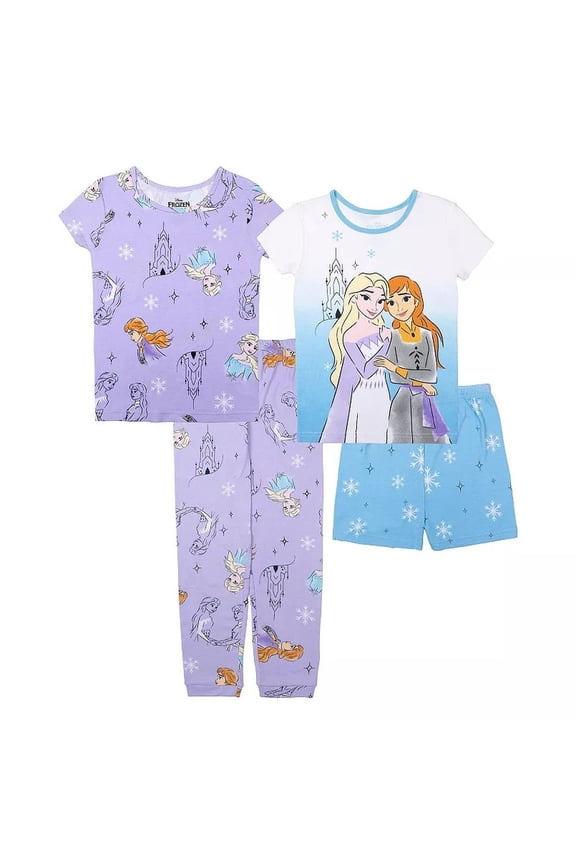 Frozen Anna And Elsa Sisters Girl's 4-Piece Character Pajama Set (Size 10)