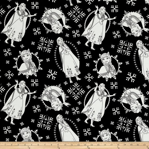 Disney Frozen Anna Black 100% Cotton Fabric Sold By The Yard
