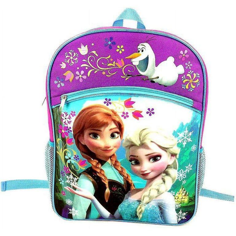 Disney Frozen Anna Elsa Backpack Purple Blue Flowers