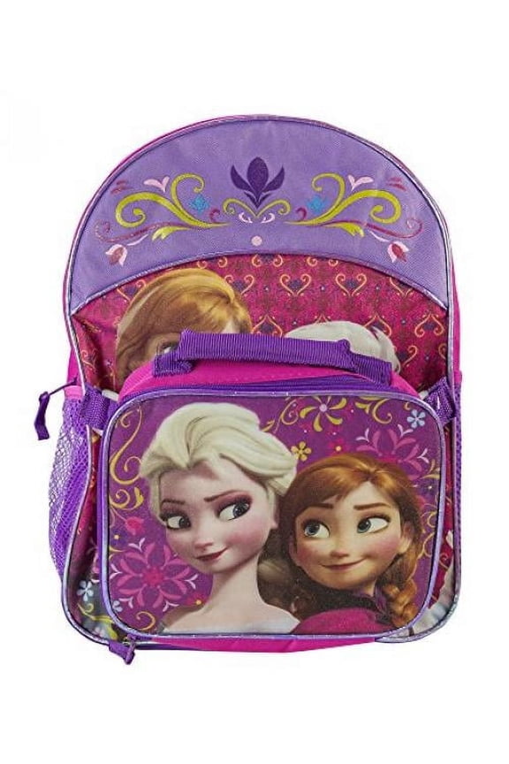 Disney Frozen Anna & Elsa Flowers 16" inches Backpack & Lunch Kit