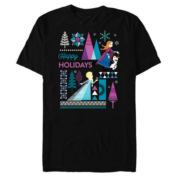 Disney Frozen Anna Elsa Olaf Happy Holidays - Short Sleeve Blended T-Shirt for Adults – Customized-Black