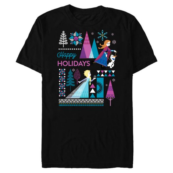 Disney Frozen Anna Elsa Olaf Happy Holidays - Short Sleeve Blended T-Shirt for Adults – Customized-Black