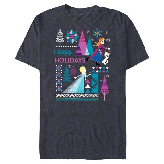 Disney Frozen Anna Elsa Olaf Happy Holidays - Short Sleeve Blended T-Shirt for Adults – Customized-Navy Heather