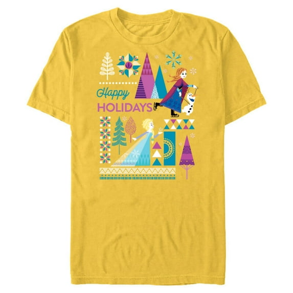 Disney Frozen Anna Elsa Olaf Happy Holidays - Short Sleeve Blended T-Shirt for Adults – Customized-Yellow