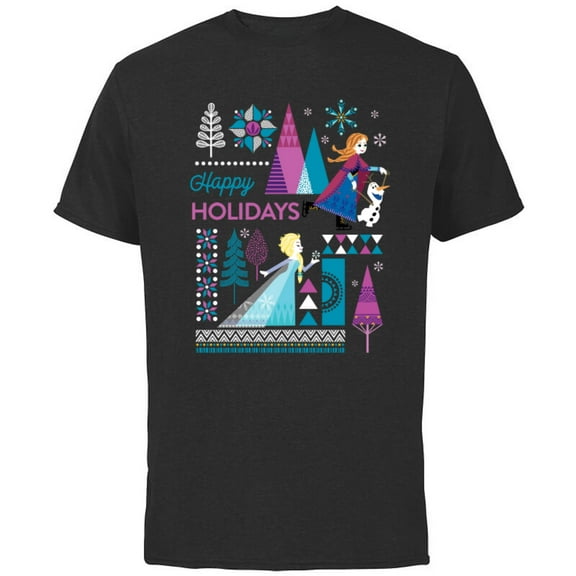 Disney Frozen Anna Elsa Olaf Happy Holidays - Short Sleeve Cotton T-Shirt for Adults - Customized-Black