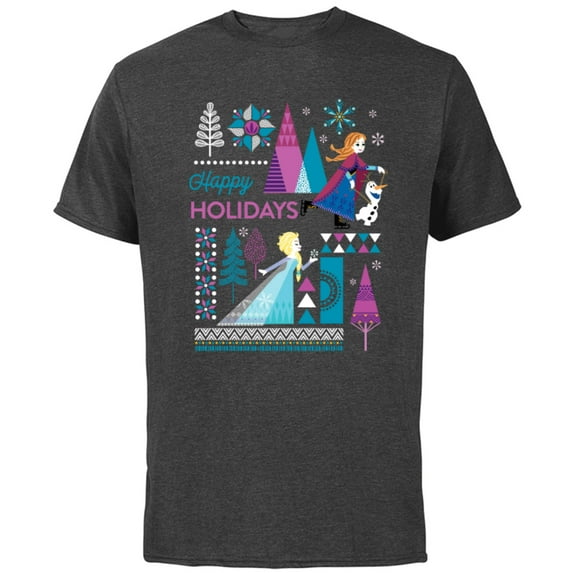 Disney Frozen Anna Elsa Olaf Happy Holidays - Short Sleeve Cotton T-Shirt for Adults - Customized-Charcoal