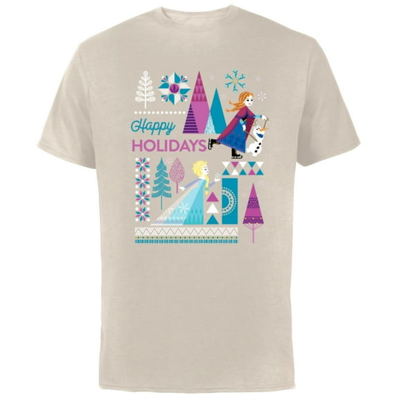 Disney Frozen Anna Elsa Olaf Happy Holidays - Short Sleeve Cotton T-Shirt for Adults - Customized-Natural