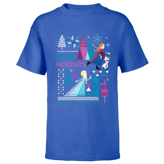 Disney Frozen Anna Elsa Olaf Happy Holidays - Short Sleeve T-Shirt for Kids – Customized-Royal