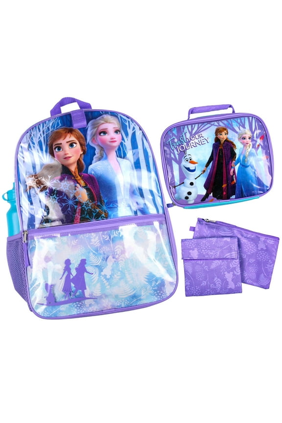 Disney Frozen Anna Elsa Olaf Trust Your Journey 5 PC Backpack Set Tote Bag 16"