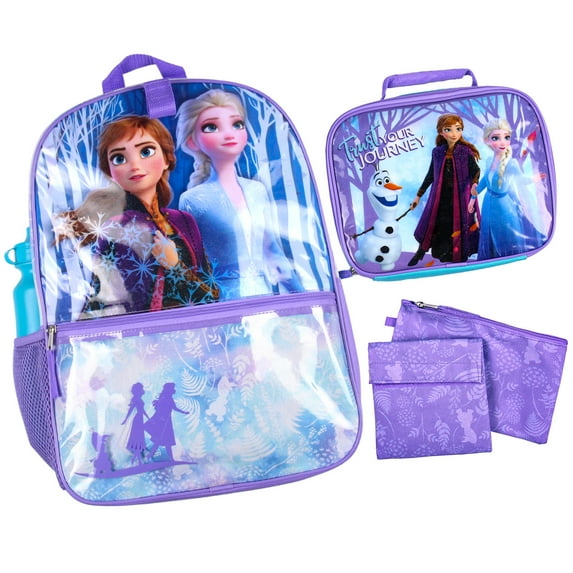 Disney Frozen Anna Elsa Olaf Trust Your Journey 5 PC Backpack Set Tote Bag 16"