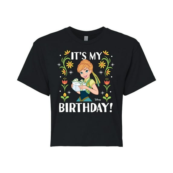 Disney Frozen - Anna It's My Birthday - Juniors Cropped Cotton Blend T-Shirt