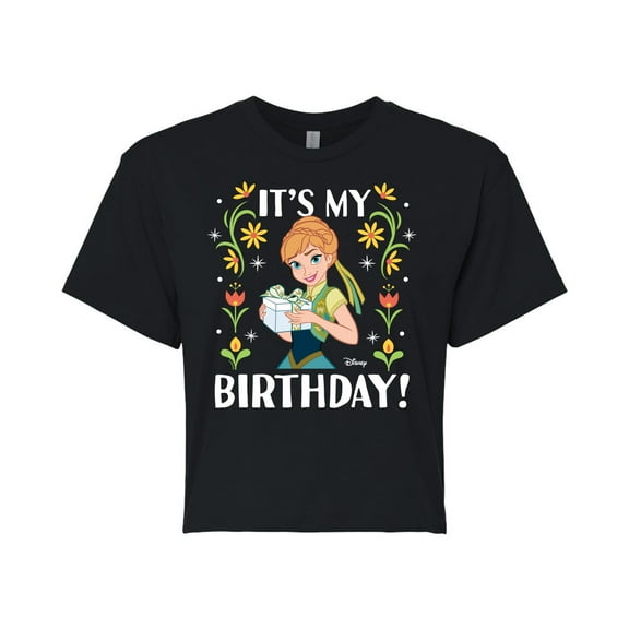 Disney Frozen - Anna It's My Birthday - Juniors Cropped Cotton Blend T-Shirt