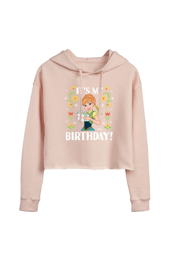 Frozen - Anna It's My Birthday - Juniors Cropped Pullover Hoodie