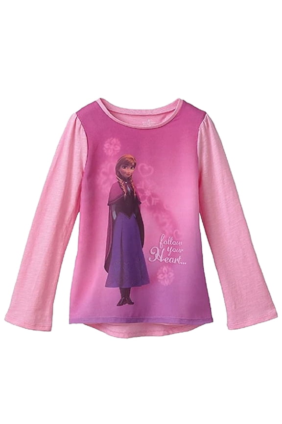Disney Frozen Anna Little Girls Pink Babydoll Long Sleeve Top (Size 4)