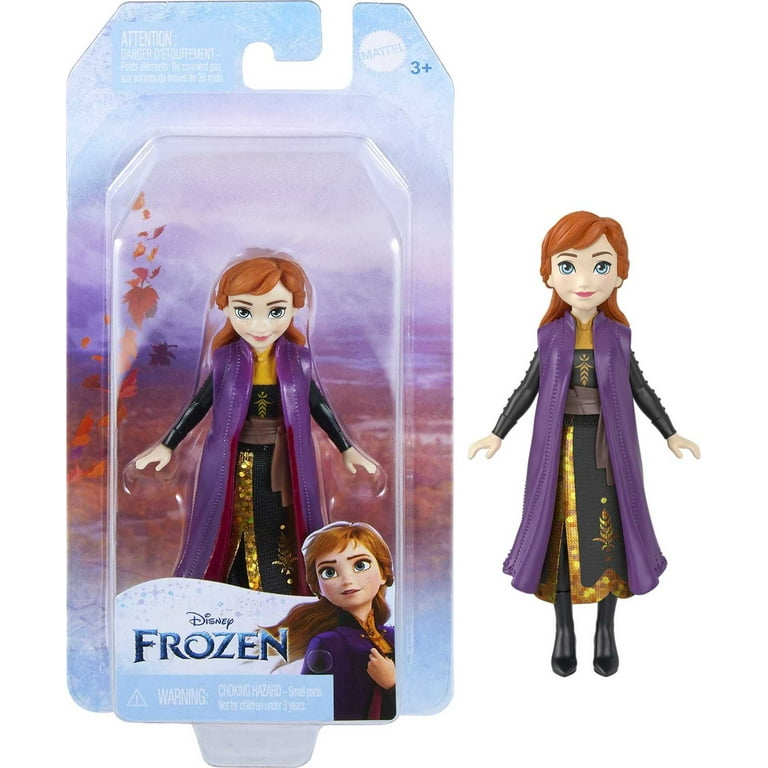 Disney Frozen Anna Small Doll in Travel Look, Posable with Removable Caoe &  Skirt 