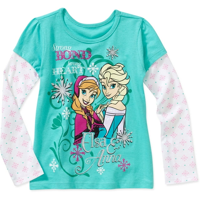 Disney Frozen Anna and Elsa Bond Toddler Girl Hangdown Graphic Tee Shirt
