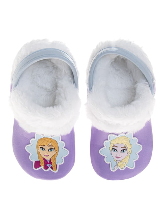 Frozen Anna And Elsa Fuzzy Fleece Lined Clogs for Girls Winter Warm Plush Garden Shoes (Toddler Little Kid), Lilac, Size: 11 12